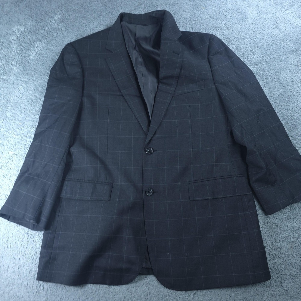 Baroni Suit Jacket Mens 42 Charcoal Gray Plaid Super 150s Wool Classico